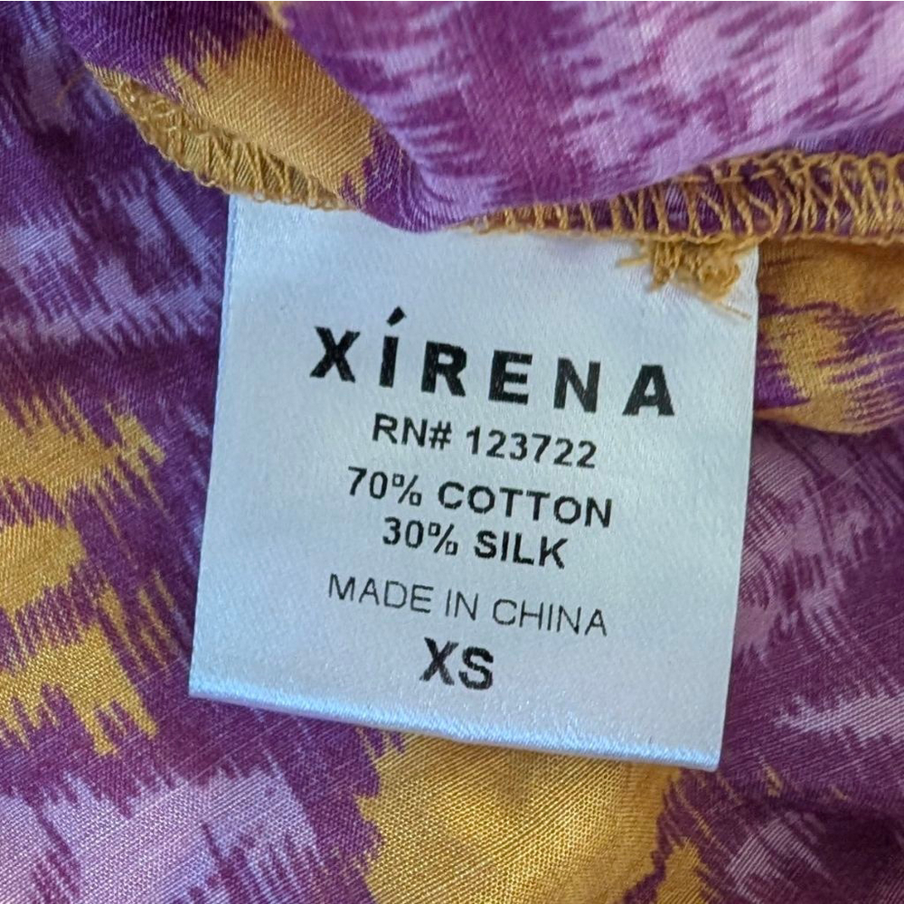 Xirena Yellow/Purple Floral Print Ruffle Neck Cotton Silk Blouse - XS - Picture 4 of 8
